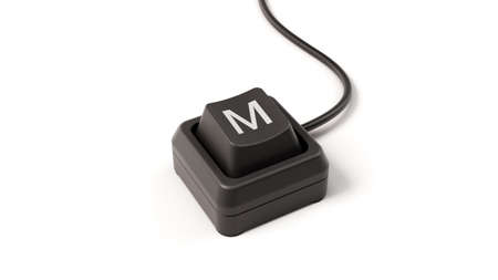 letter M button of single key computer keyboard. 3D illustration, suitable for social media, technology, and writing themesの写真素材
