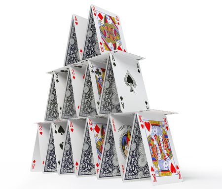 The card house on a white background 3d imageのeditorial素材