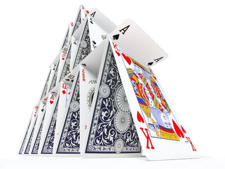 The card house on a white background 3d imageのeditorial素材