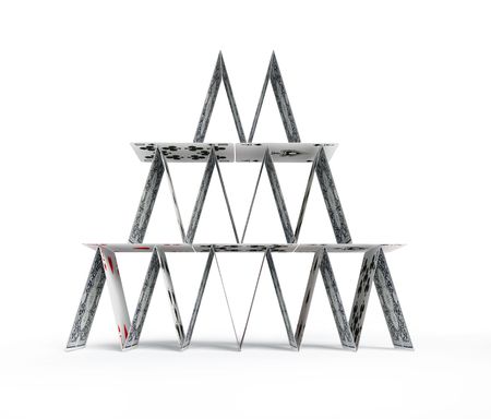 The card house on a white background 3d imageのeditorial素材