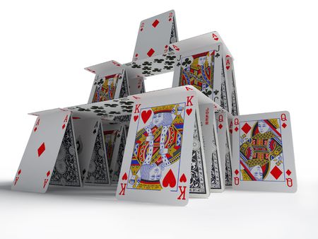 The card house on a white background 3d imageのeditorial素材