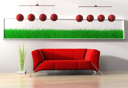 Red modern furniture on a white background 3d imageの写真素材