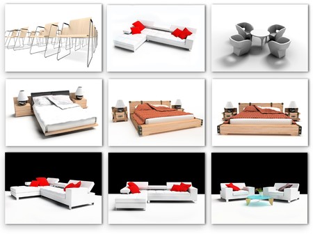 Furniture collection on a white background 3d renderingの写真素材