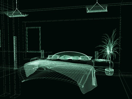 Bedroom in modern style 3d renderingの写真素材