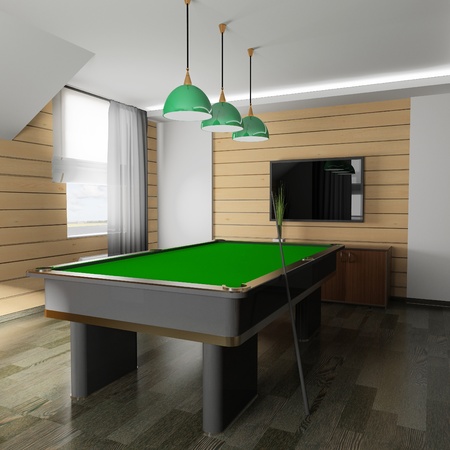 Interior of a room for game in billiards (3d rendering)