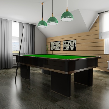 Interior of a room for game in billiards (3d rendering)