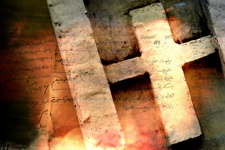 Christian cross on an abstract backgroundの写真素材