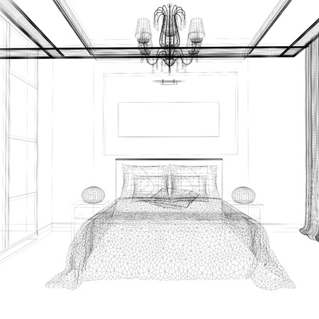 Bedroom in contemporary style 3 d renderingの写真素材