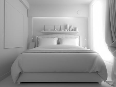 Bedroom in contemporary style, 3 d renderingの写真素材