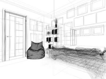 modern bed on white wall background. 3d renderingの写真素材