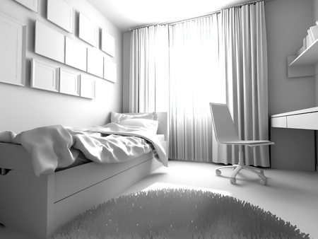 modern bed on white wall background. 3d renderingの写真素材