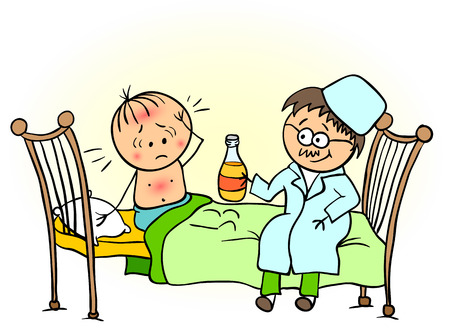 Doctor treats a child   Vector illustration  のイラスト素材