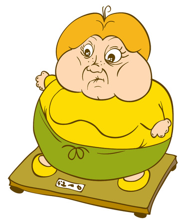 Plump Woman on Weighing Scale - Vectorのイラスト素材