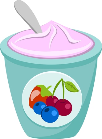 berry yoghurt and spoon Vector Isolated Illustrationのイラスト素材