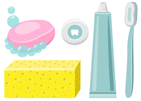 toothpaste, dental floss, toothbrush Vector Isolated Illustrationのイラスト素材