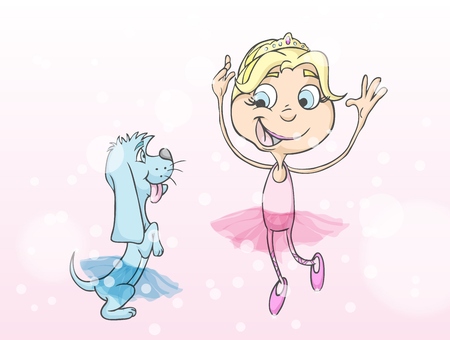 Illustration With Dancing Girl And Dog. Sports And Activity as Heelwork To Music, Freestyle, Dog Training, Obedience. Simply Design Elementのイラスト素材