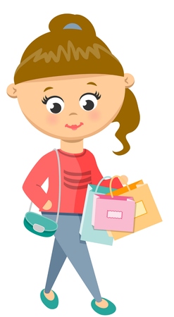 Girl Is Shoping.  Walks in Sweater and Jeans.のイラスト素材