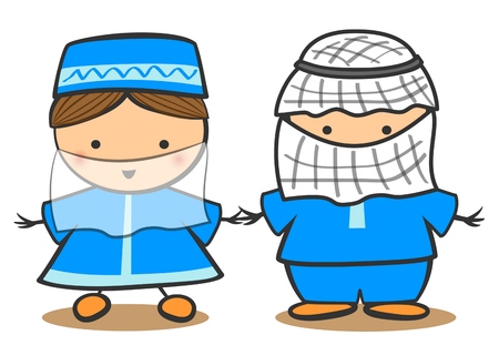 Happy Muslim kid in traditional costume.のイラスト素材
