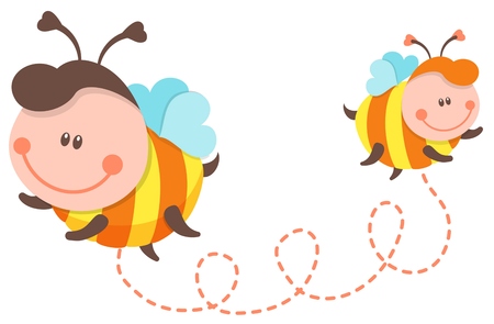 Cute Bee Cartoon Flying. Vector Isolated Illustrationのイラスト素材