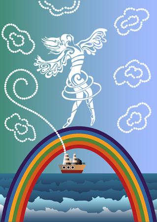 Sea fantasy with girlのイラスト素材