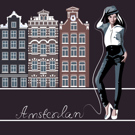 Abstract woman in Amsterdam (poster or card)のイラスト素材