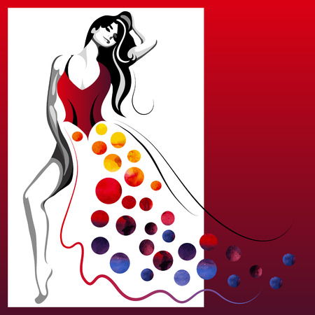 Beautiful watercolor woman. Fashion background (poster or card)のイラスト素材