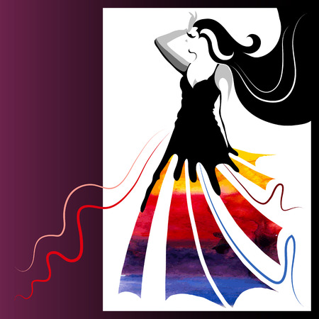 Beautiful watercolor woman. Fashion background (poster or card)のイラスト素材