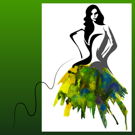 Beautiful watercolor woman. Fashion background (poster or card)のイラスト素材