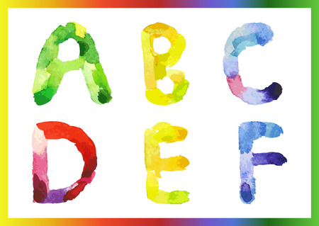 Modern colorful watercolor alphabet. Watercolor font. ABC painted letters. Modern brushed lettering. Painted alphabet.のイラスト素材