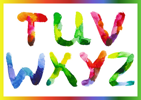 Modern colorful watercolor alphabet. Watercolor font. ABC painted letters. Modern brushed lettering. Painted alphabet.のイラスト素材