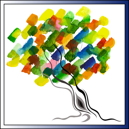 Hand-drawn fantasy watercolor tree.のイラスト素材