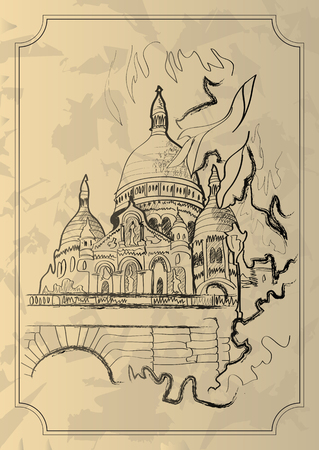 Paris, France, vintage engraved illustration.  Vector suitable for greeting cards, posters, brochures, web designのイラスト素材