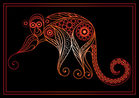 Vector illustration of fire monkey, symbol of 2016. Silhouette of ape, decorated with floral pattern. Vector element for New Year's design.のイラスト素材