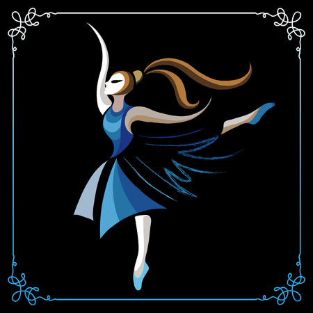 Young dancer (ballerina). Suitable for invitation, flyer, sticker, poster, banner, card,label, cover, web. Vector illustration.のイラスト素材