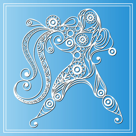 Decorative zodiac sign Aquarius in floral style. Horoscope and astrology astronomy-symbol. Vector illustration.のイラスト素材