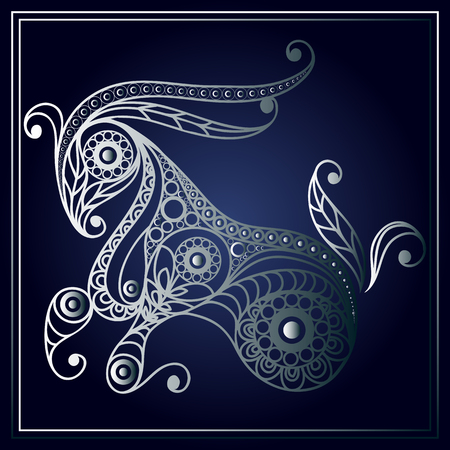 Decorative zodiac sign Capricorn in floral style. Horoscope and astrology astronomy-symbol. Vector illustration.のイラスト素材