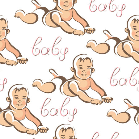 Seamless texture with cute baby (child, kid) - girls. Suitable for design: cloth, web, wallpaper, wrapping, packaging. Vector illustration.のイラスト素材