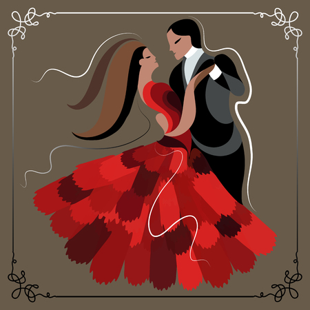 Couple (man and woman), dancing the waltz.のイラスト素材