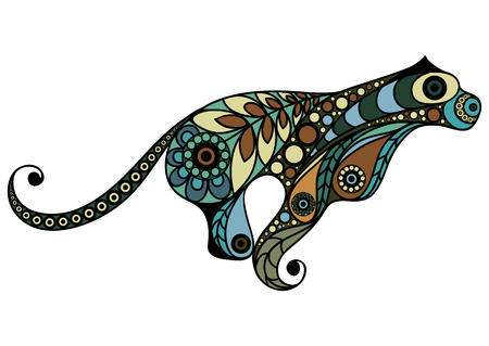 Patterned cougar in floral style.のイラスト素材