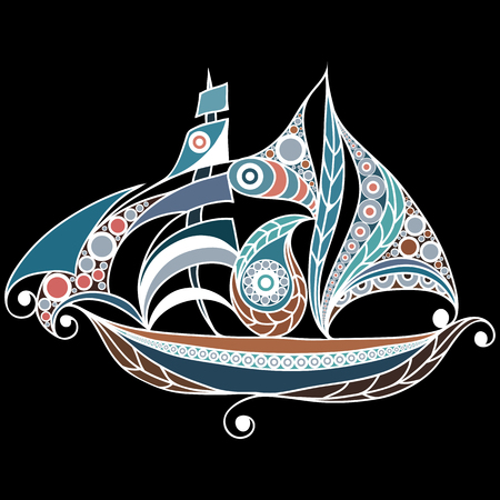 Patterned ship in floral style.のイラスト素材
