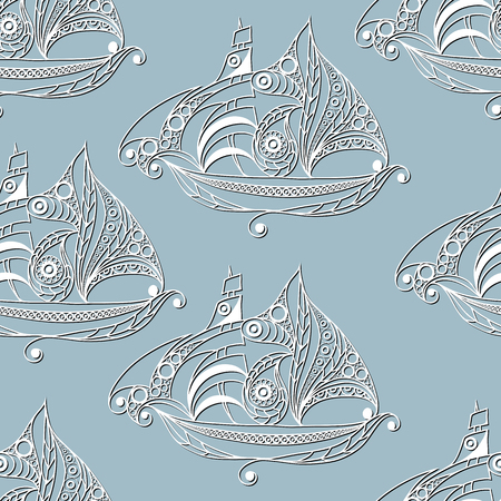 Seamless texture with lace pattern in floral style (with ship). Suitable for design: cloth, web, wallpaper, wrapping. Vector illustration.のイラスト素材