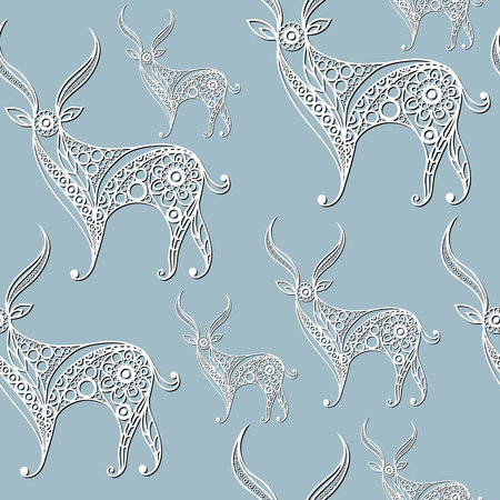 Seamless texture with lace pattern in floral style (with deer). Suitable for design: cloth, web, wallpaper, wrapping. Vector illustration.のイラスト素材