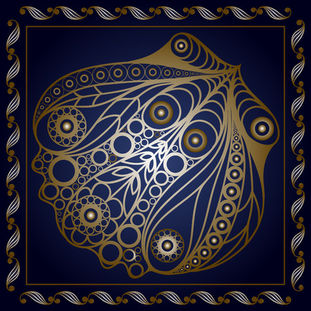 Graphic abstract seashell (shell, mussel) in line art style. Seafood element. Suitable for invitation, flyer, sticker, poster, banner, card, label, cover, web. Vector illustration.のイラスト素材