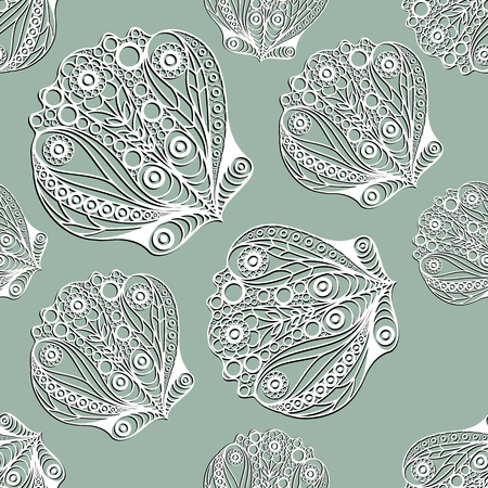 Seamless pattern (texture) with seashell (shell, mussel).Seafood infinite background. Suitable for design: cloth, web, wallpaper, wrapping. Vector illustration.のイラスト素材