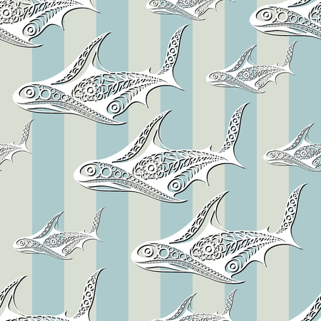 Seamless pattern (texture) with shark. Sailor infinite background. Suitable for design: cloth, web, wallpaper, wrapping. Vector illustration.のイラスト素材