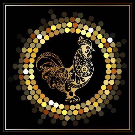 Graphic illustration of fire cock, symbol of 2017. Suitable for invitation, flyer, sticker, poster, banner, card, label, cover, web. Vector element for New Year's design.のイラスト素材