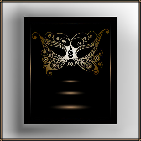 Graphic abstract decorative mask (symbol of the carnival in Venice). Suitable for invitation, flyer, sticker, poster, banner, card,label, cover, web. Vector illustration.のイラスト素材