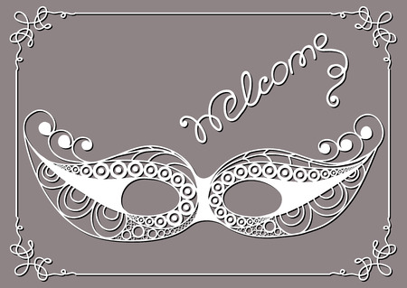 Graphic abstract decorative mask (symbol of the carnival in Venice). Suitable for invitation, flyer, sticker, poster, banner, card,label, cover, web. Vector illustration.のイラスト素材