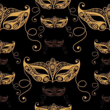 Seamless pattern (texture) with abstract decorative mask (symbol of the carnival in Venice). Suitable for design: fabric, cloth, wallpaper, wrapping, packaging. Vector illustration.のイラスト素材
