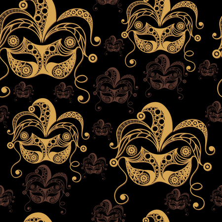 Seamless pattern (texture) with abstract decorative mask (symbol of the carnival in Venice). Suitable for design: fabric, cloth, wallpaper, wrapping, packaging. Vector illustration.のイラスト素材